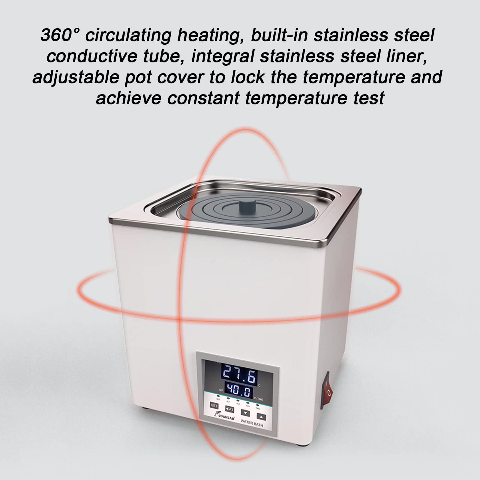 Vier Loch Labor Digitales Thermostatisches Wasserbad, Edelstahl Innentank Elektrisches Heizwasserbad, 360° Zyklusheizung, RT 5 bis 99.9°C