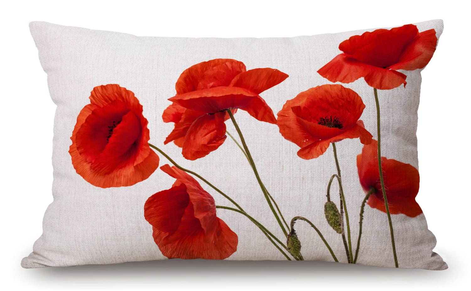 Poppy Flowers Farmhouse Pillow Covers 12x20 Inch,Home Decorative Throw Pillow Case Cushion Cover,Home Gifts,Housewarming Gift