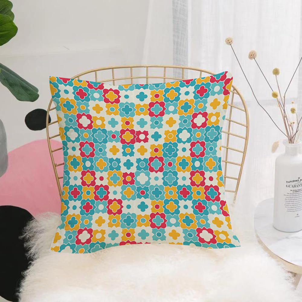 Hyosxw Quatrefoil, Bohemian, Contrasting Colors, Pl - A7 Cushion Cover,Throw Pillow Case Home Decorative For Living Room Bedroom Sofa Chair 18X18 Inch,Quatrefoil, Bohemian, Contrasting Colors, Plaid, Geometry,Pillowcase 45X45cm