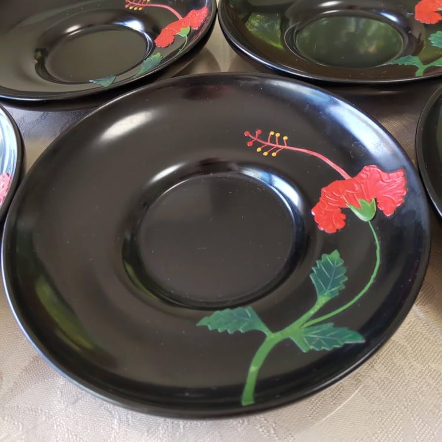 Amazon.co.jp: 沖縄県伝統工芸 琉球漆器 茶托 5枚 デイゴの花