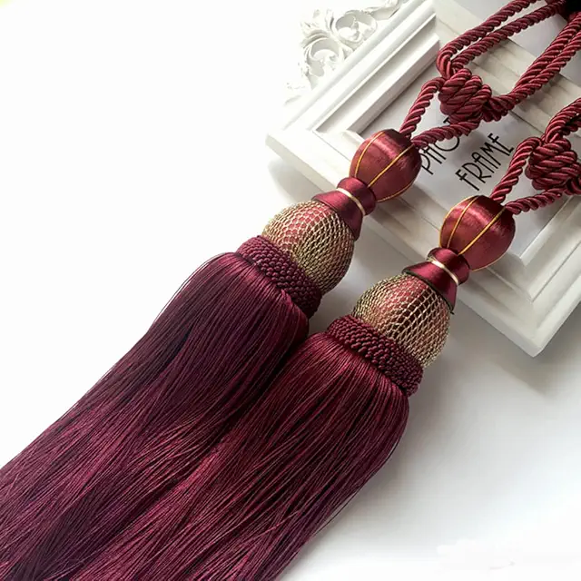 SPORTARC Handmade Curtain Clips Rope Ties - 2pcs Large Tassel Ball in Red