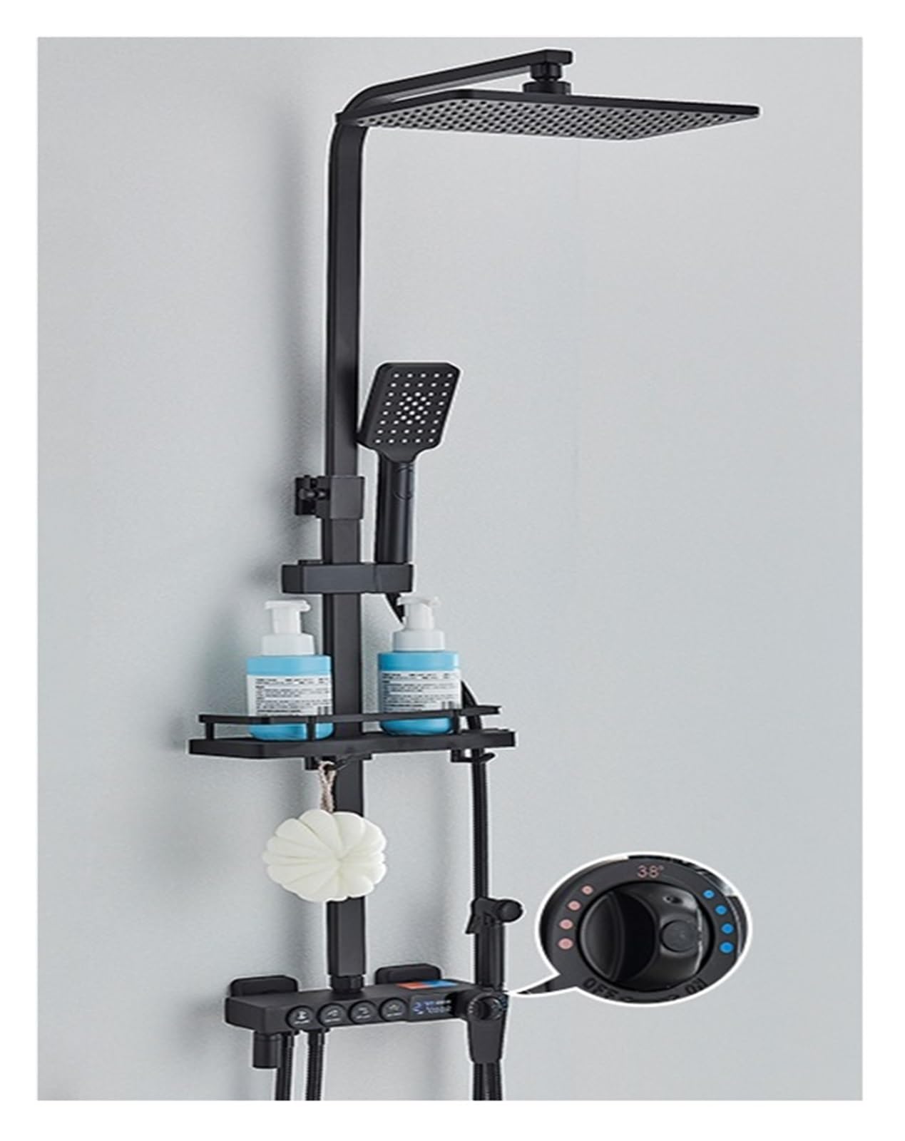 Soywim Black 4Ways A Shower System, Digital Display Bathroom Shower System,Thermostatic Faucet Black Set,Modern Rainfall Tap For(Black 4Ways A)