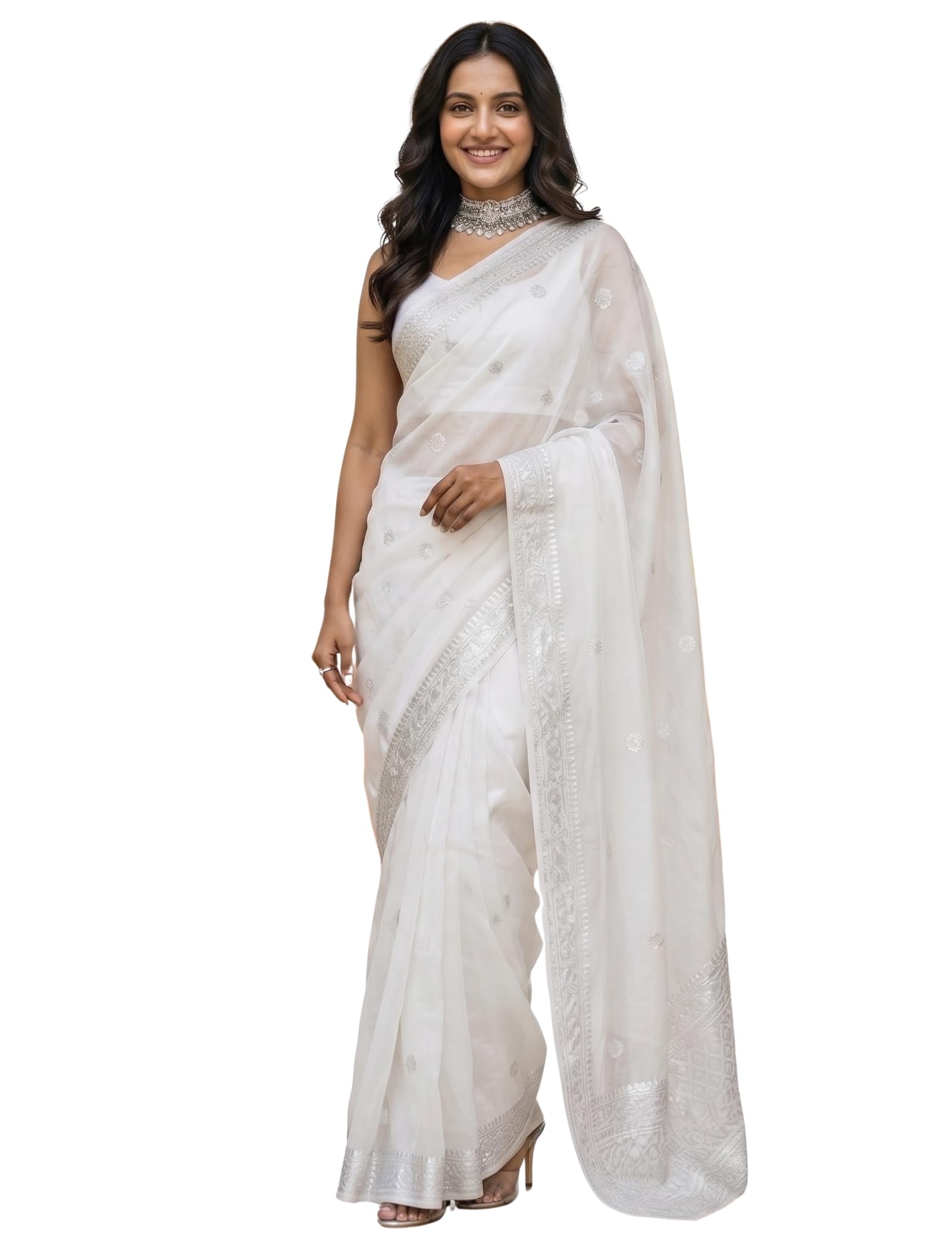 Women's Soft Litchi Silk Saree with Unstitched Blouse Piece Rich Pallu Jacquard Weave and Floral Pattern | Banarasi Silk Saree | Indian Saree for Women | Elegant Saris for Woman-image-14