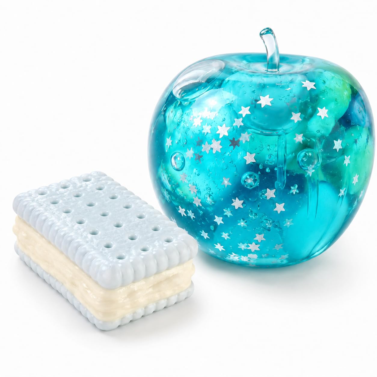 2Pcs Apple Squishy Set, Soft Sensory for Quiet Moments, Sea Salt Biscuit and Ocean Apple Design, Portable for Home and Office, Great for Everyday Relaxation