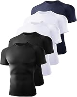 BOOJO 5 Pack Men's Short Sleeve Compression Shirts - Quick Dry Moisture Wicking Base Layer for Gym Workouts & Sports