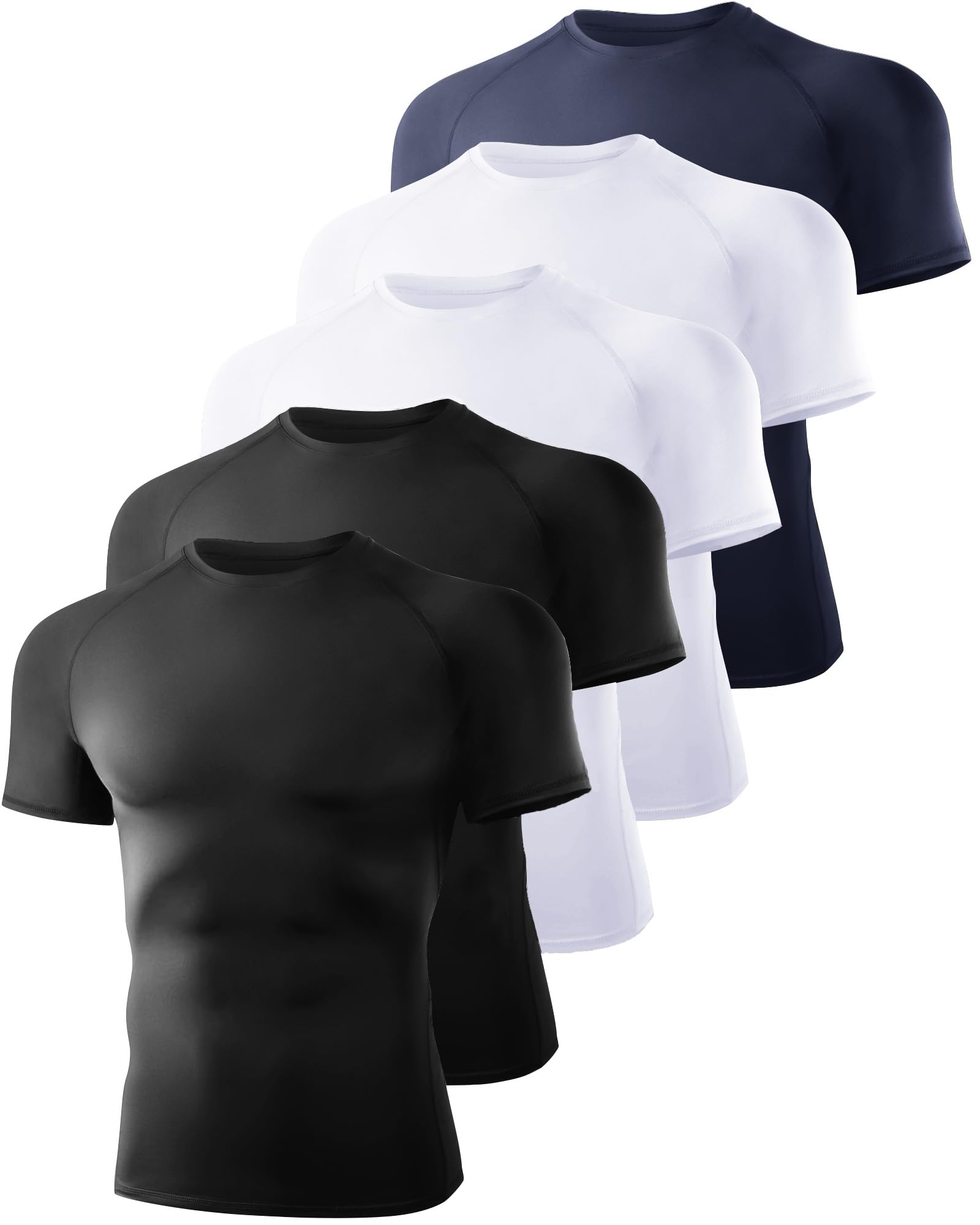 5 Pack Short Sleeve Compression Shirt Men - Workout Quick Dry Base Layer Shirts Moisture Wicking Top for Gym Athletic