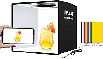 Photo Mini Light Box, Studio Photography PULUZ Portable Shooting Tent Box with 12 Colors Backdrops Folding Lightbox LED Ring Light for Phone Digitgtal Camera(9.8 x 9.8 inch)