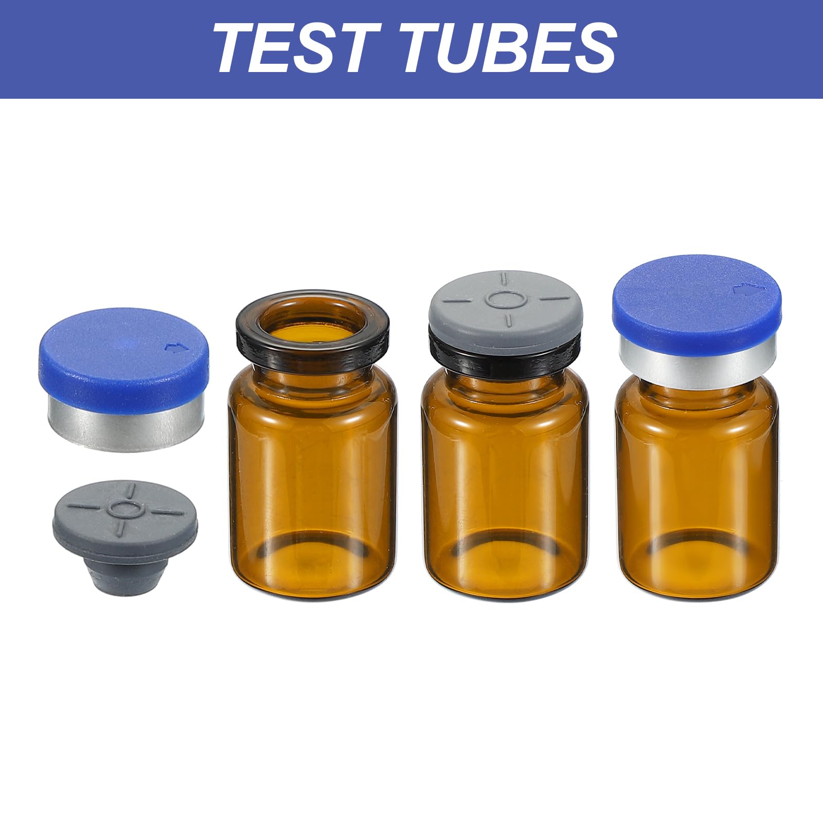 PATIKIL 6ml modello Fiale, 100 Confezione Fiale Vuote da Laboratorio con Tappo a Pressione in Gomma Butil e Etichette Fiala in Vetro Borosilicato, Ambra
