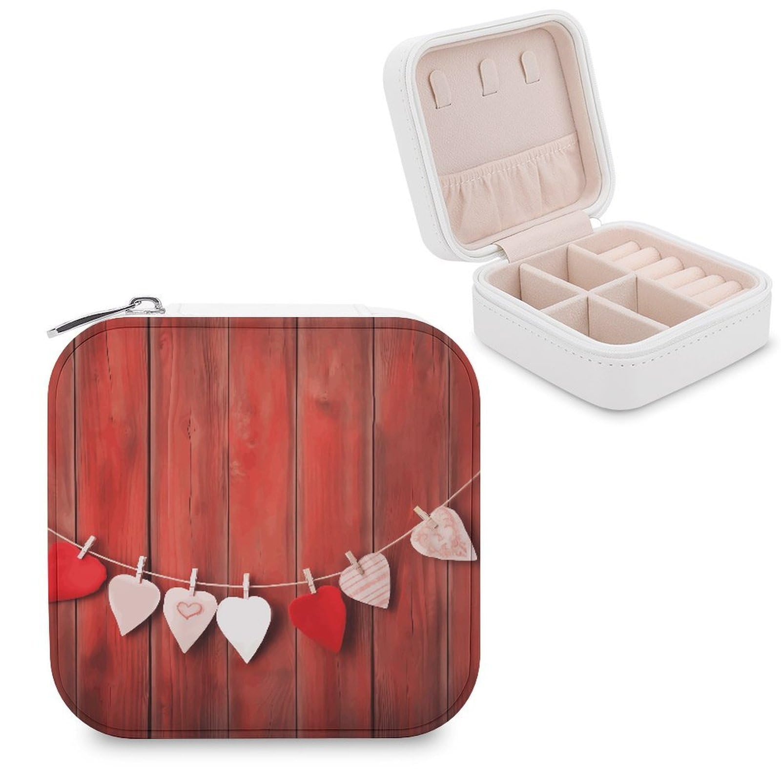 JTREHY Travel Heart Shape on Wall Jewelry Case Portable Display Storage Box PU Leather Mini Jewelry Travel Case Personalized Travel Jewelry Organizer Small Jewelry Box for Women