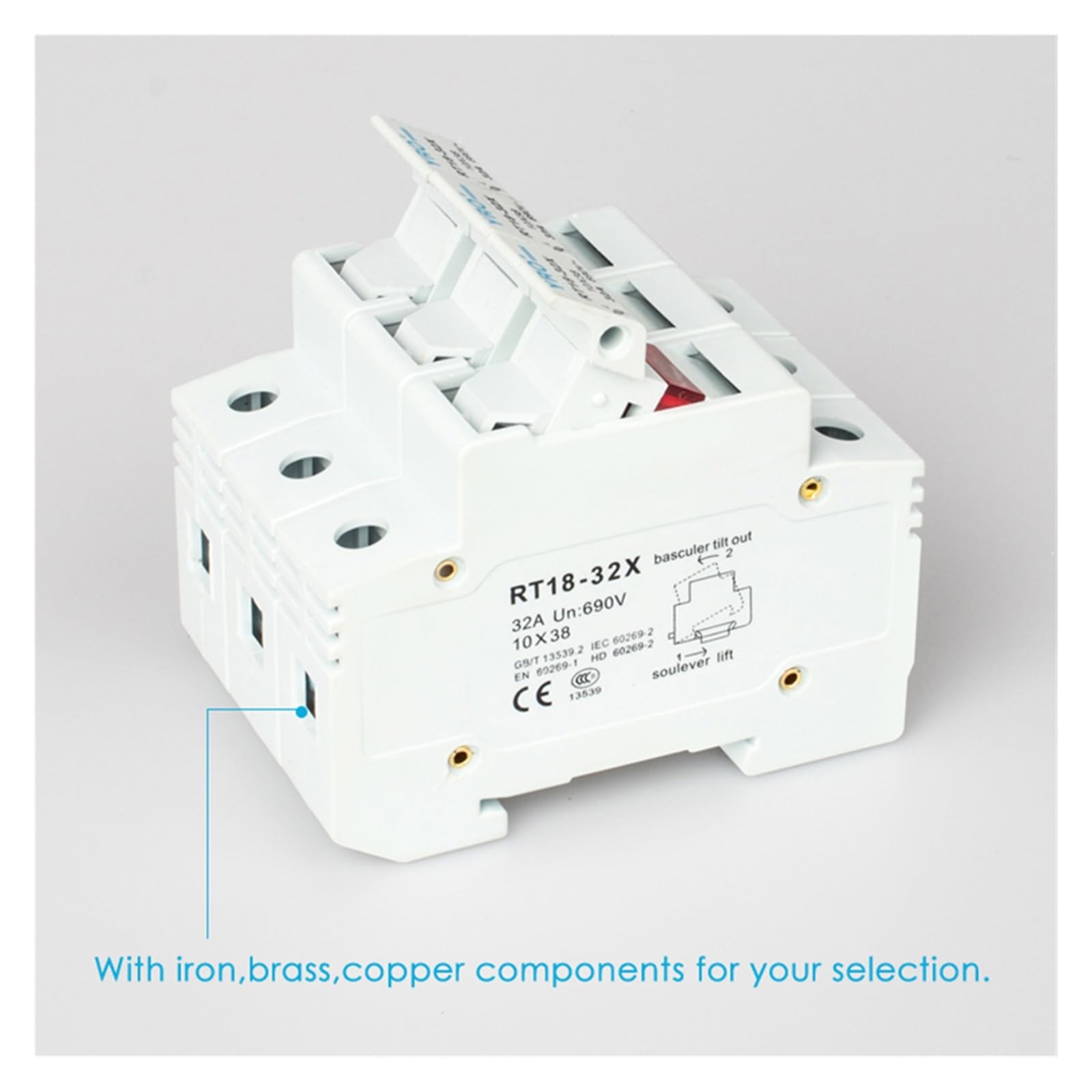 AC 1 zestaw 1P LED bezpiecznik uchwyt 690 V z 10 x 38 mm Flink ceramiczny rdzeń 0,5 ONE 1 A 2 A 3 A 4 A 5 A 6 A 8 A 10 A 16 A 20 A 25 A 32 A RO15 (Blue-1sets Fuse and Base, 10A)
