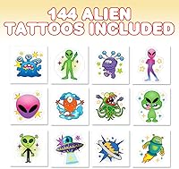 Vista 1 de ArtCreativity Tatuajes temporales individuales para niños, paquete de 144 tatuajes de alienígenas precortados, 12 diseños surtidos, tatuajes