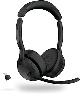 Jabra Evolve2 55 Stereo Wireless Headset - Features Jabra AirComfort Technology, Noise-Cancelling Mics & Active Noise Cancellation - MS Teams Certified, Works with Other Platforms - Black