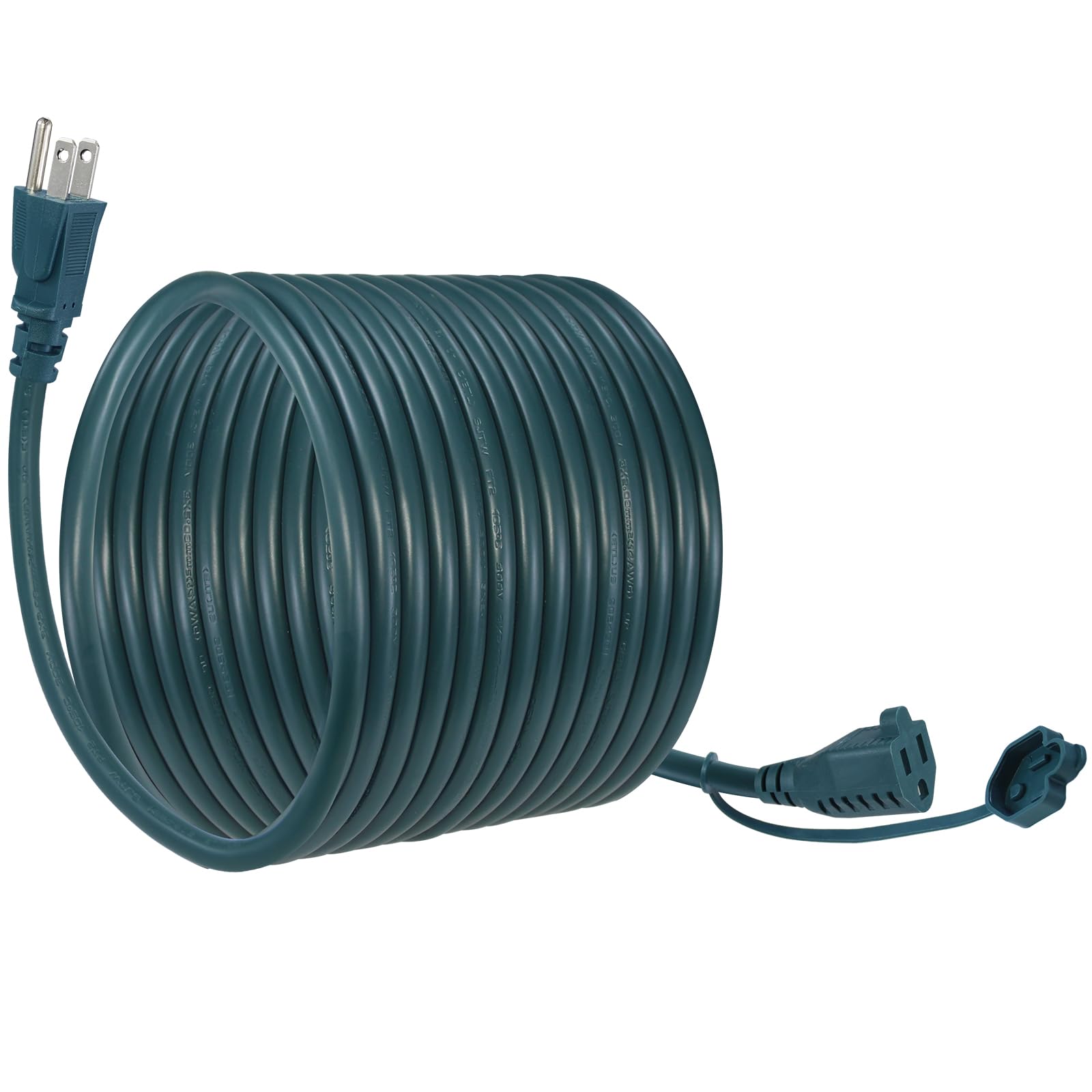 25FT Long Outdoor Extension Cord - 14AWG Green Outside Grounded SJTW 3Prong Power Extension Cord. 125V 13A 1875W Heavy Duty Construction Garden Weatherproof Cord with Protective Cover
