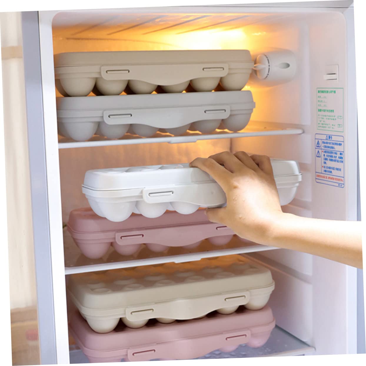 BESTonZON 2 Piezas 18 Cajas De Almacenamiento con Tapas Contenedor De del Refrigerador Organizador De Porta con Tapa Huevera De Despensa Bandeja De Superpuesto