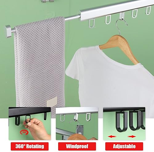 Miniatura 2 de BESTHLS Estante de secado de ropa montado en la pared para ahorrar espacio, diseño para balcón, vestíbulo, dormitorio plegable (2 polos negro)