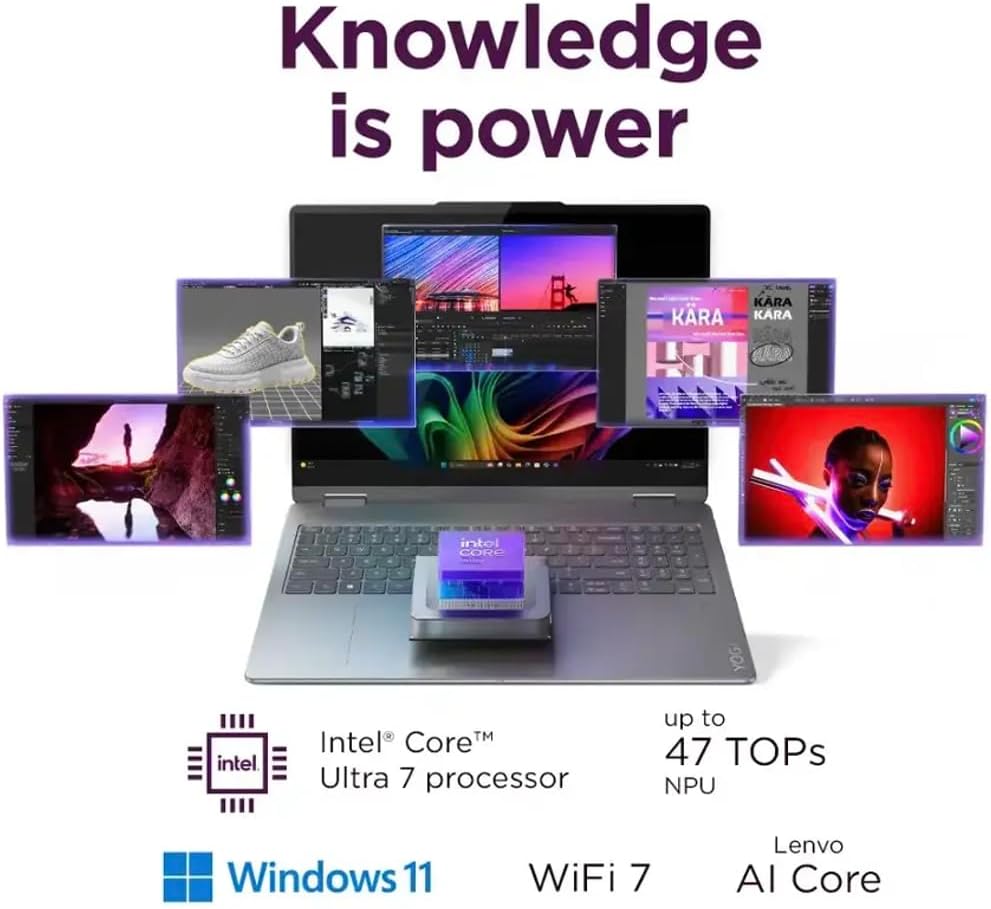 Lenovo Yoga 7i 2-in-1 AI Laptop 16.0" Touchscreen IPS WUXGA Display (Intel Ultra 7-256V, (Beats Ultra 7 155U), 16GB LPDDR5X, 1TB PCIe SSD, Fingerprint, Webcam, Backlit KB, Win 11 Pro) w/DKZ Hub