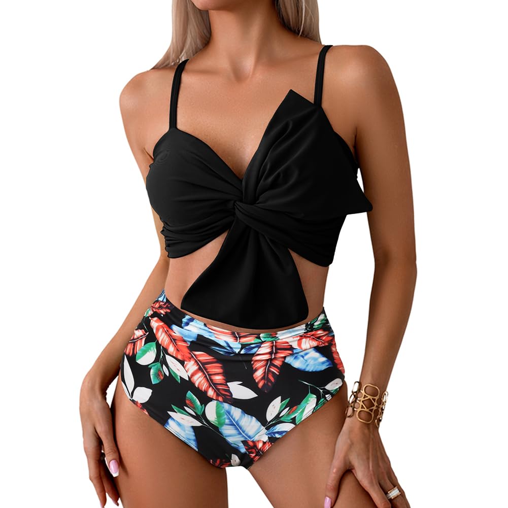 XYFfybhsd Swimwear High Waist Sexy Swimsuit Women Bathing Suits Beachwear Two-piece Bikinis Set(Size:L,Color:Black)
