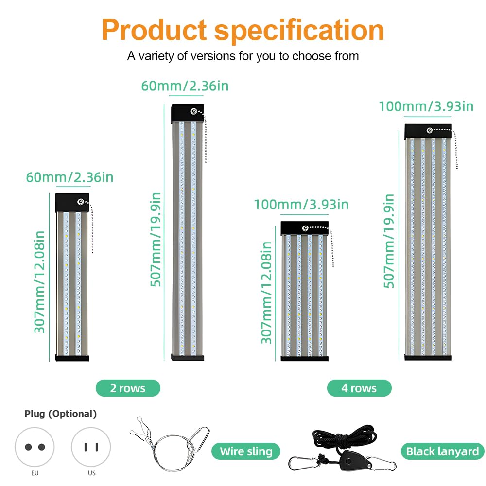 Luce per coltivazione a LED a spettro completo per piante da interno, Luce diurna 5000K collegabile 620nm Rosso 465nm Blu, Luce per piante sospese ad altezza regolabile per la (2 file 50 cm)