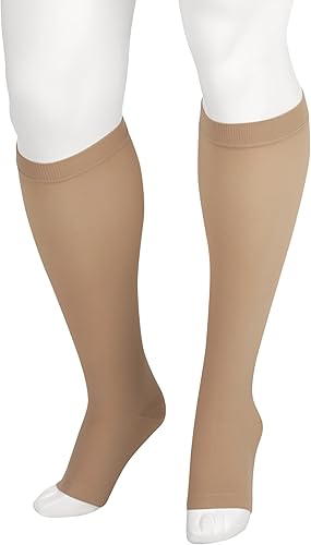 Juzo Medias de compresión suaves hasta la rodilla de 20-30 mmHg con banda de silicona, punta abierta