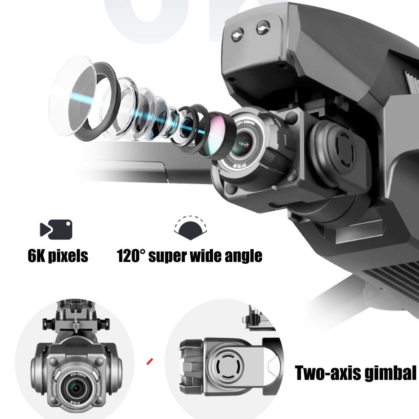 Drones FPV?go pro Drones with Camera for Adults 4k?Long Battery Life brushless Motor GPS Folding 2-axis Drone HD 6K Aerial Remote Control Quadcopter (Black 3 BATTERY)
