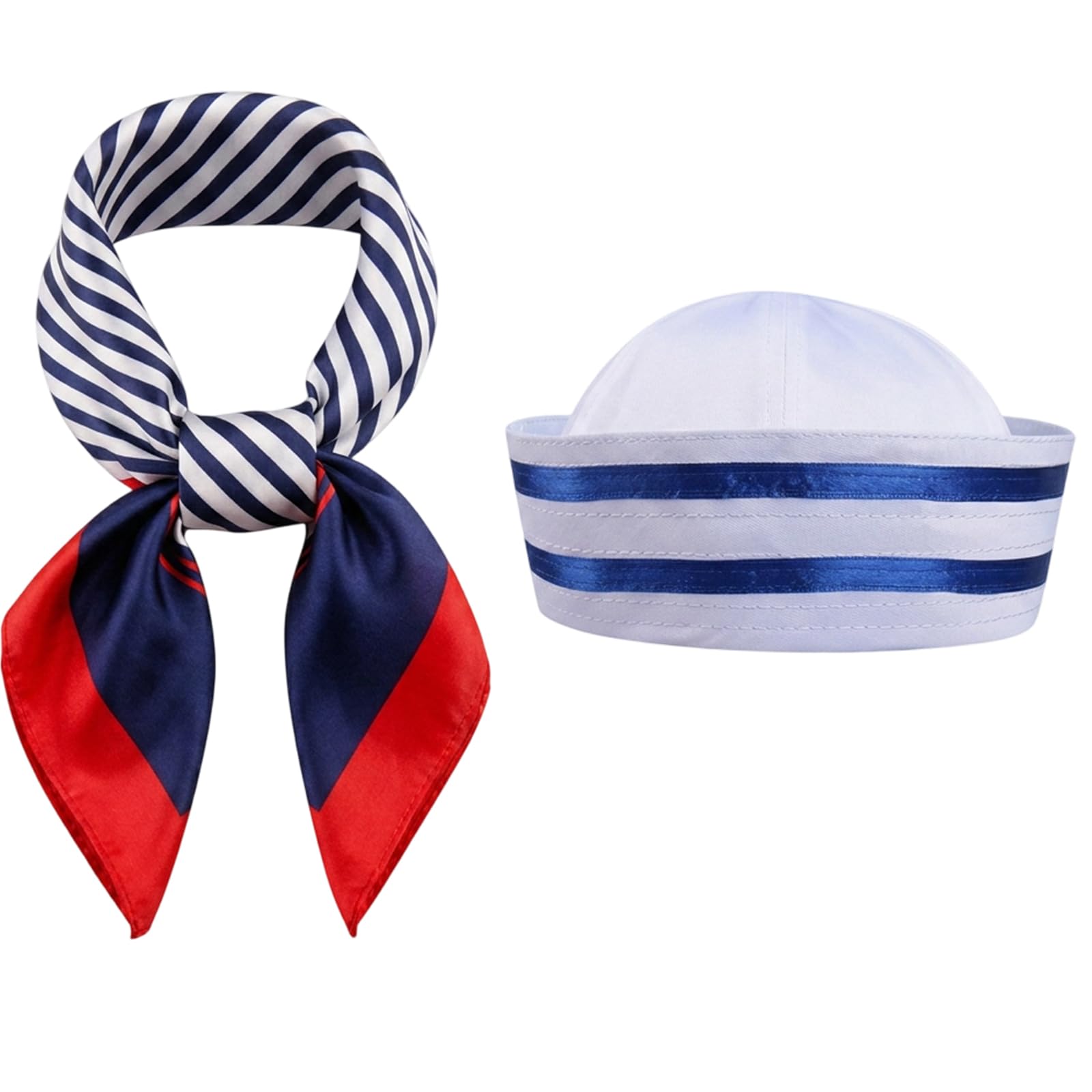 2 Pcs Sailor Hat and Scarf Set, Sailor Costume Accessories for Nautical Themed Parties, Hats Captain Hats for Adults,Halloween Captain Hat for Cosplay Events and Theatre Performances
