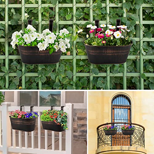 Rattan-Geländer-Blumenkasten Aus Kunststoff - Quadratisch 280 Mm, Anthrazit, Für Balkon & Garten