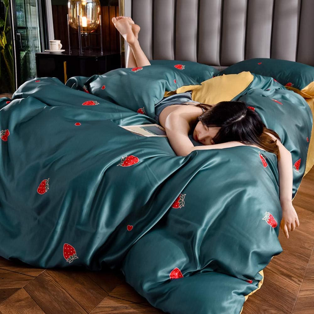 Bedding 4 Piece Comforter,New Four-Piece Bedding Set for Children in Washed Silk-Green_2.0m (6.6 feet) Bed