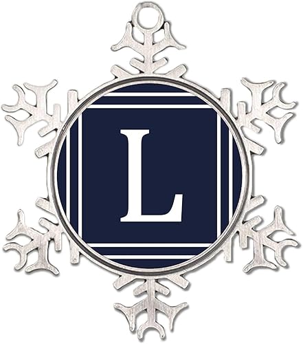 Miniatura 4 de Adornos de copo de nieve con monograma de letra M con inicial, marco con monograma del alfabeto inglés, adorno de Navidad plateado, decoraciones de