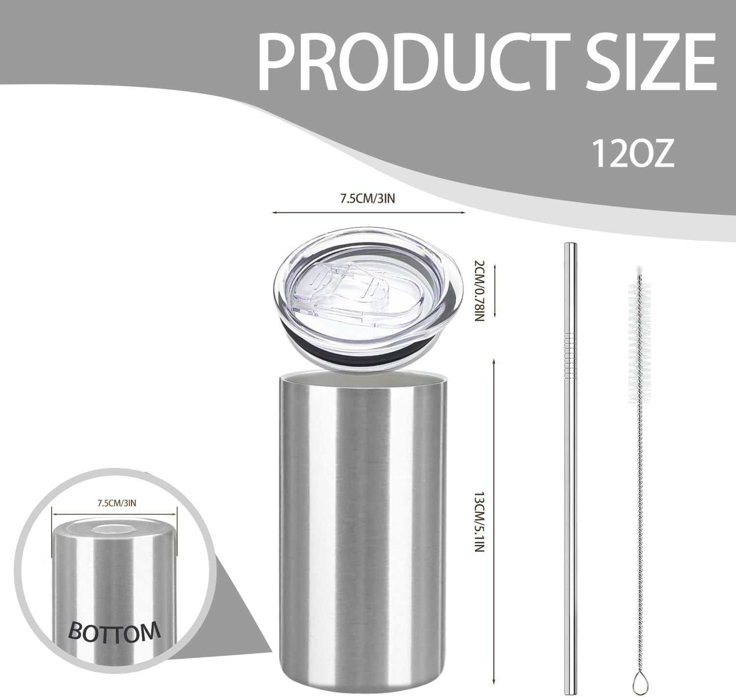 YOUKE OLA 16 Pack Tumblers Blanks Bulk Skinny Straight Tumbler Stainless Steel Double Wall Insulated Water Bottles with Lid & Straw for DIY Gift, 12oz Silver - Image 2