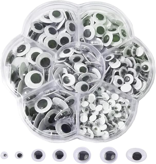 Googly Eyes Self Adhesive Craft Eyes, 400PCS Stick On Wiggle Eyes Plastic Sticky Wobbly Eyes, 5-12mm Round Doll Eyes for DIY Scrapbooking Toy Accessories Children Kid Craft Arts (Black)