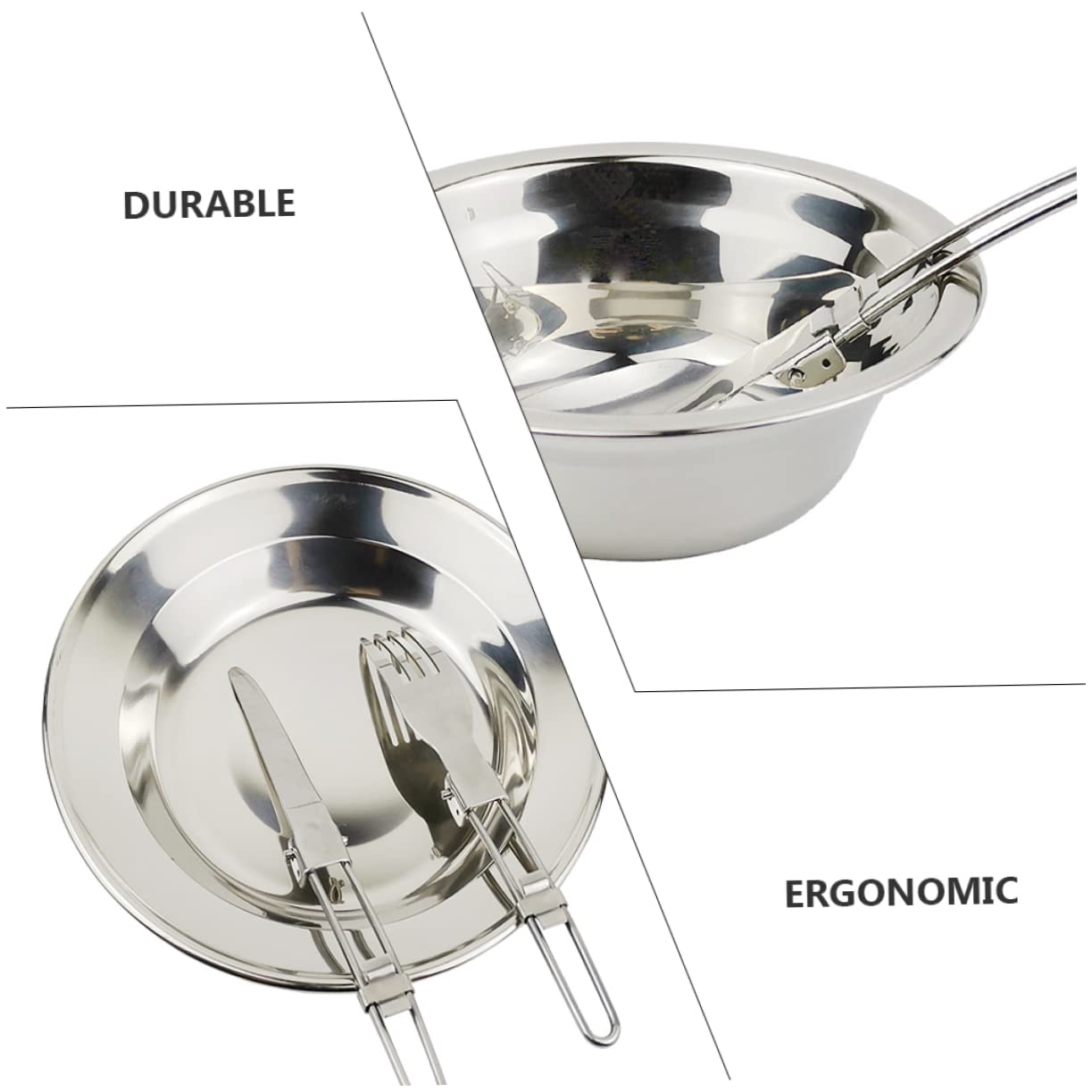 Abaodam 2 Sets Camping Kitchen Tools Stainless Steel Set Portable Dinnerware Utensil Caddy for Outdoor Cooking Travel Essentials