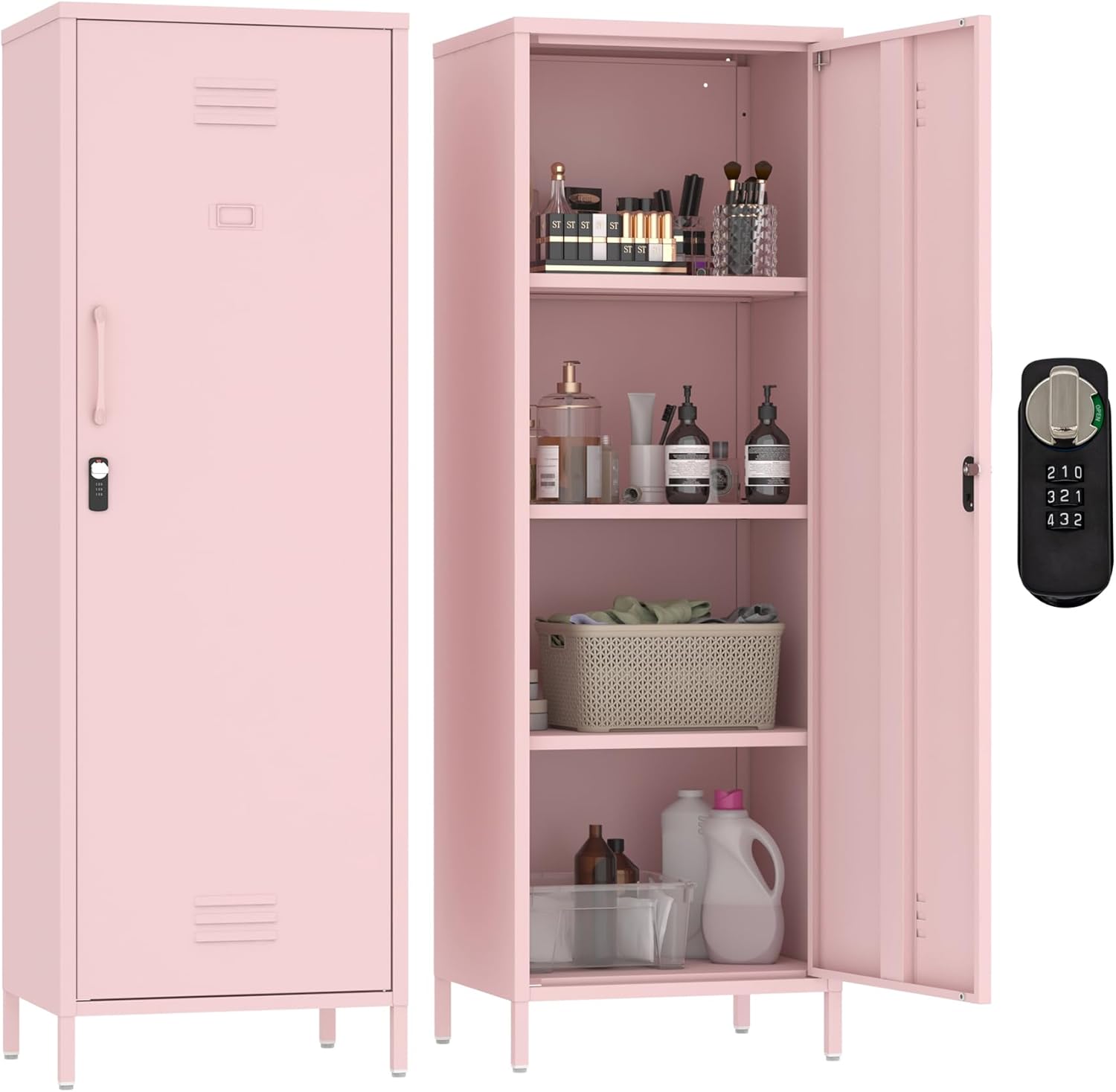 MIOCASA Pink Metal Storage Locker for Girls 59.06-inch File Cabinet with Digital Lock & 3 Shelves School, Bedroom, Home Office, Gym and Changing Room (Pink)