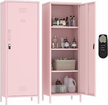 MIOCASA Pink Metal Storage Locker for Girls 59.06-inch File Cabinet with Digital Lock & 3 Shelves School, Bedroom, Home Office, Gym and Changing Room Pink