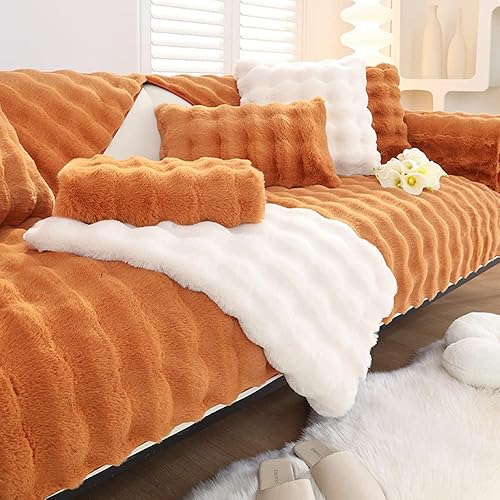 Miniatura 8 de soputry Cojín grueso de felpa de conejo para sofá, funda de sofá antideslizante súper suave, funda de almohada de piel sintética súper suave, fundas