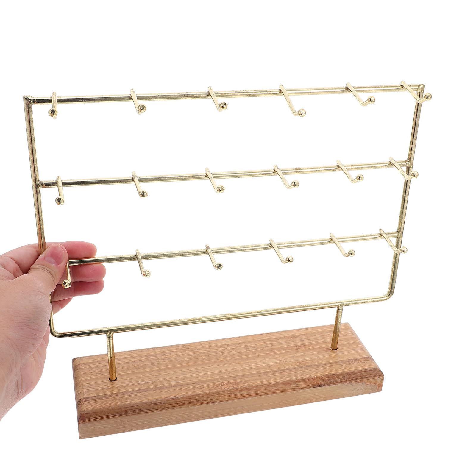 Expositor Pendientes de Hierro con Base de Madera Soporte Joyería con Ganchos Organizador Resistente para Pulseras Collares y Aretes para Vendedores y Uso Eventos