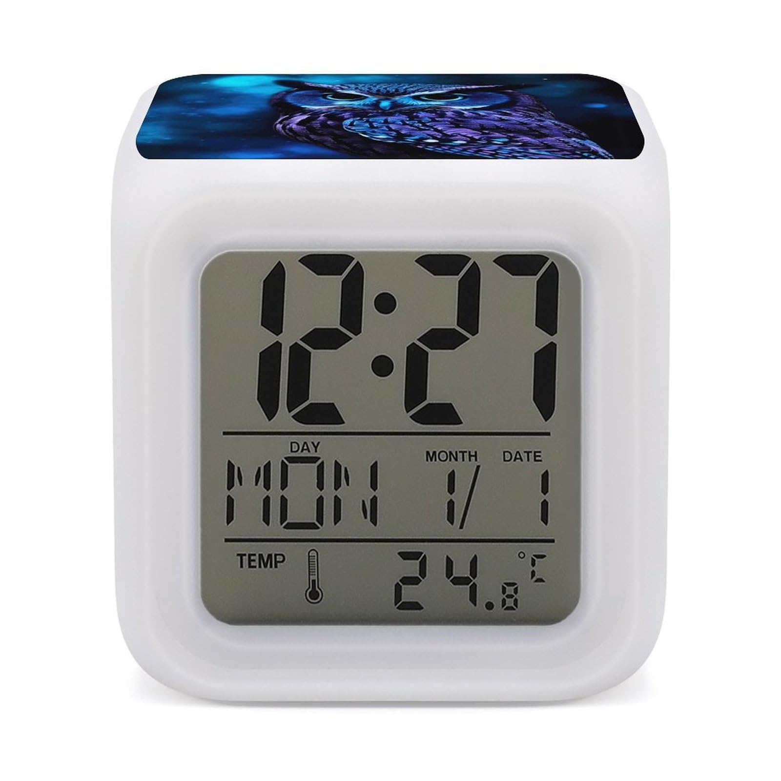 VstaDank Blue Owl Digital Alarm Clock LED Display Screen Color Change Alarms Clock Smart Alarm Clock Wake Up Digital Clocks with 7 Color Nightlight for Bedroom