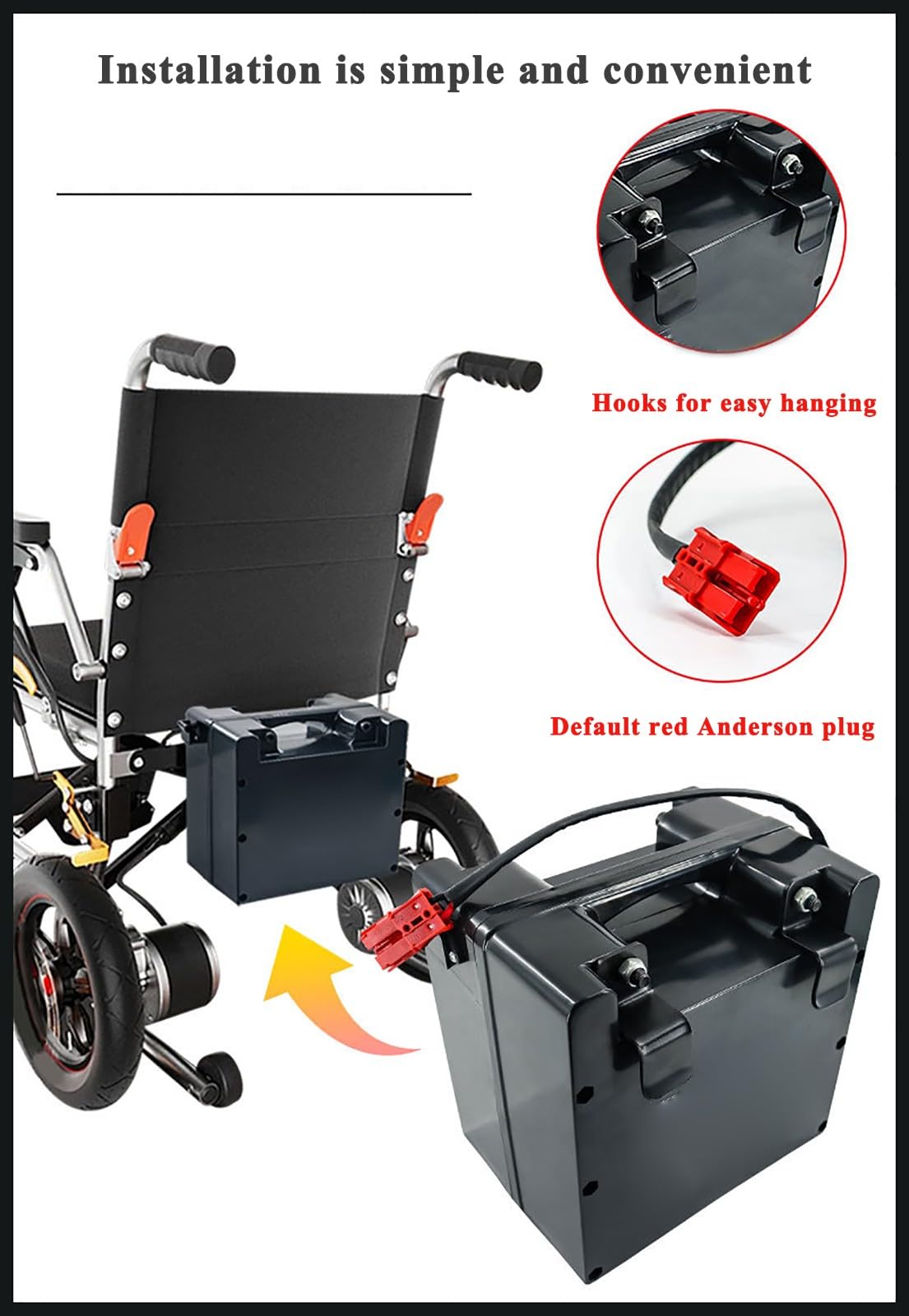 Batería para Silla De Ruedas Eléctrica De 24 V, Batería De 24 V 15 Ah 20 Ah con Cargador, Batería Portátil para Silla De Ruedas Eléctrica, Conector Anderson Rojo Predeterminado