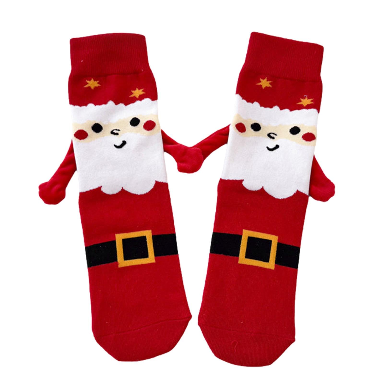 Litthing 2 Paar Weihnachtssocken Magnetische Socken für Paare Hand in