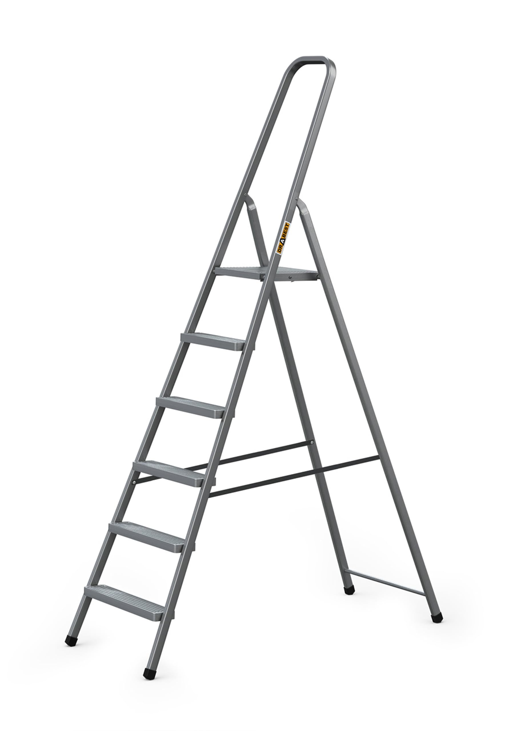 DRABEST Scaletta per Casa in Acciaio con Finitura Verniciata a Polvere e Piattaforma – Scaletta a 6 Gradini con Piattaforma – Pieghevole per la Casa – 125 Kg – 49x197x8 cm