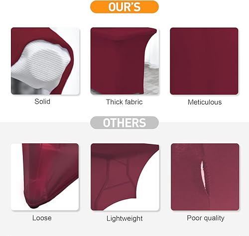 Miniatura 8 de Paquete de 2 manteles rectangulares de elastano de 6 pies, color borgoña, tela elástica, manteles de licra de 6 pies sin arrugas para fiestas,