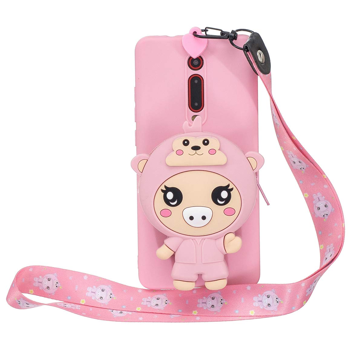 Piggy Xiaomi Redmi K20 Case with Strap Lanyard 3D Cute Cartoon Full-Body Shockproof Protective Silicone Animals Case for Xiaomi Redmi K20 6.39 inch