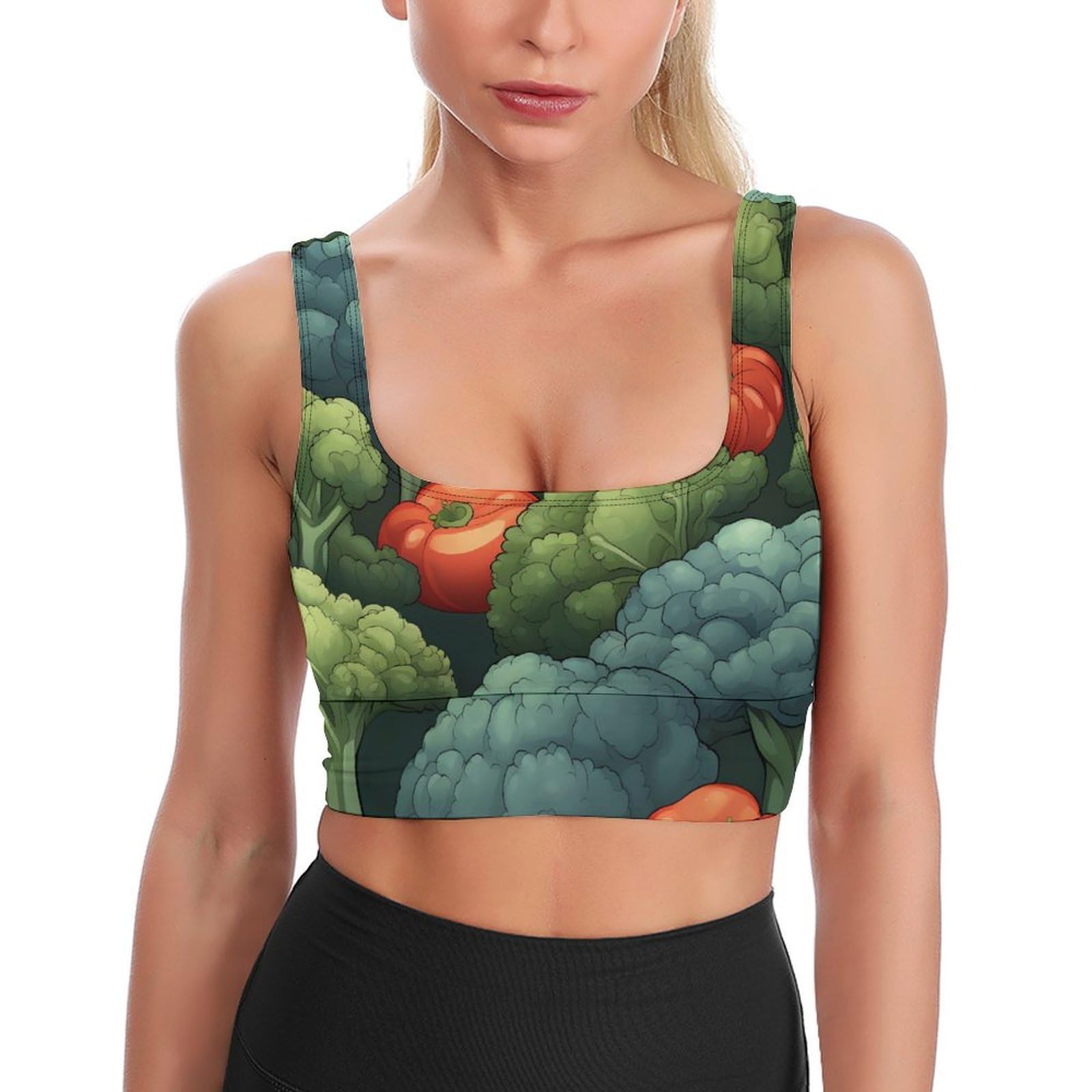 Broccoli and Tomatoes Vegetable Women's Sports Bras Padded Workout Yoga Bra Fitness Crop Tank Tops