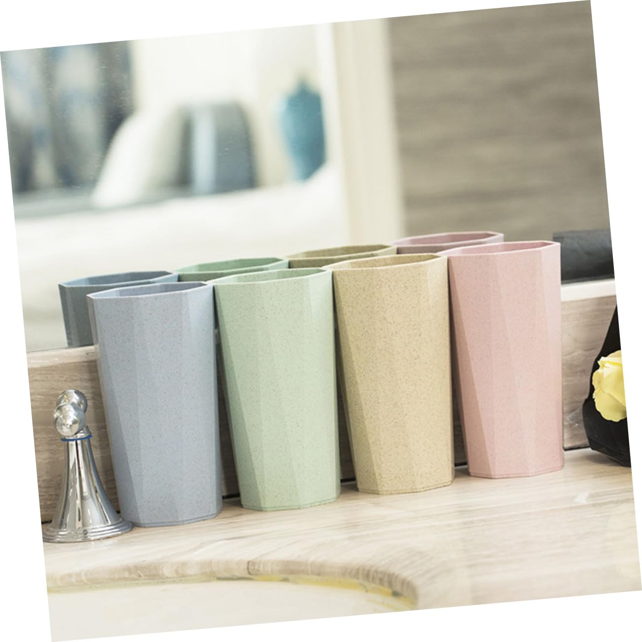 PRETYZOOM Creative Octagon Wheat Straw Drink Cups Couple Mugs for Tea Coffee and Water Nordic Nonporous and Wear-Resistant Design