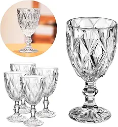 Jogo 4 Taças Vidro Grosso Resistente Diamond 340ml – Luxuosas, Para Vinho, Água, Sucos, Drinks e Presentes de Enxoval ou Casamento