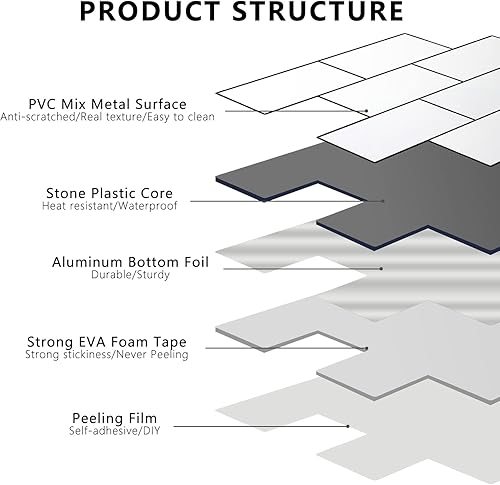Vista 64 de STICKGOO 10 hojas de azulejos de metro para despegar y pegar, azulejos de pared para salpicaduras de cocina, azulejos de pared de PVC para Pizarra