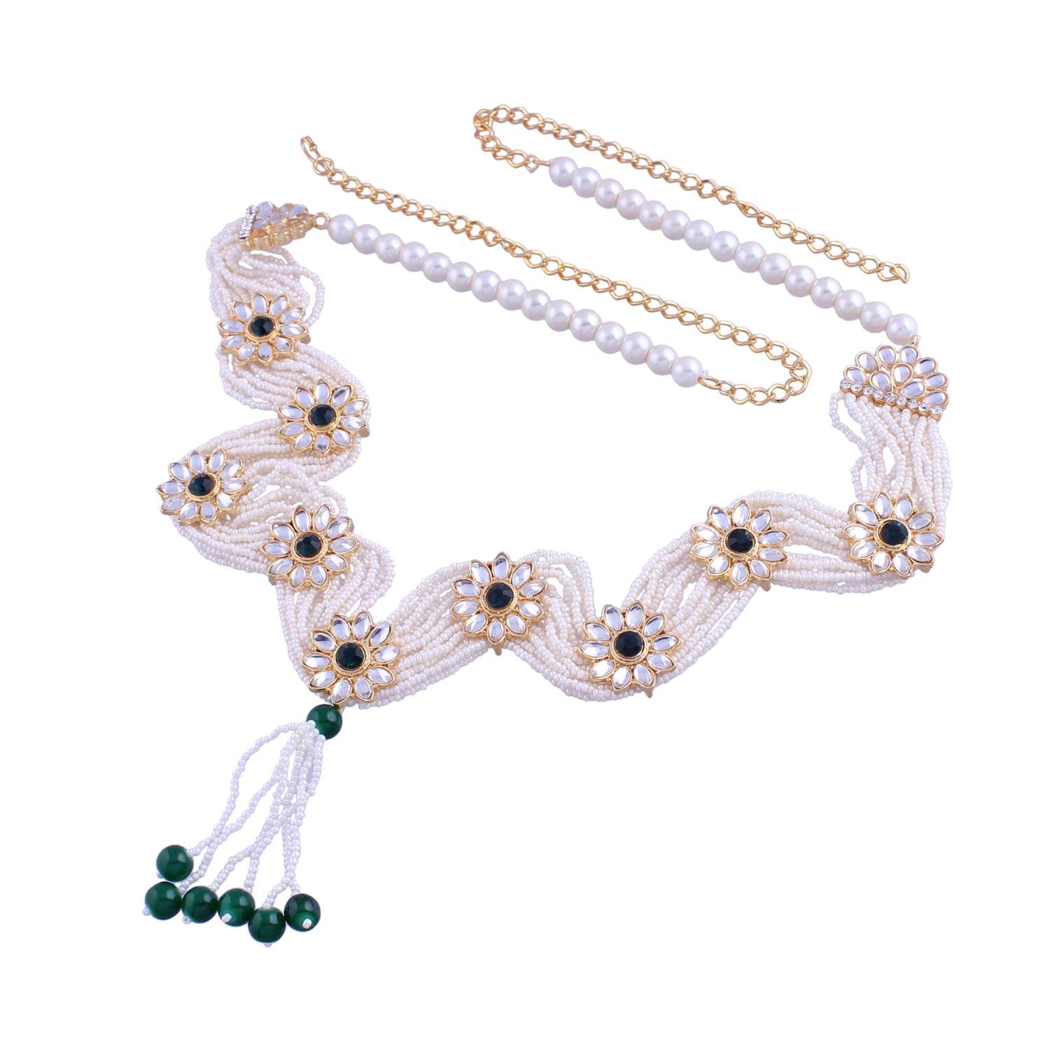 I Jewels 18K Gold Plated Traditional Ethnic Floral Design Kundan And Stone Studded Adjustable Pearl Kamarband/Belly Chain/Kandora/Wait Belt For Women (B038G) (B0B15J25V4) Amazon Price History, Amazon Price Tracker