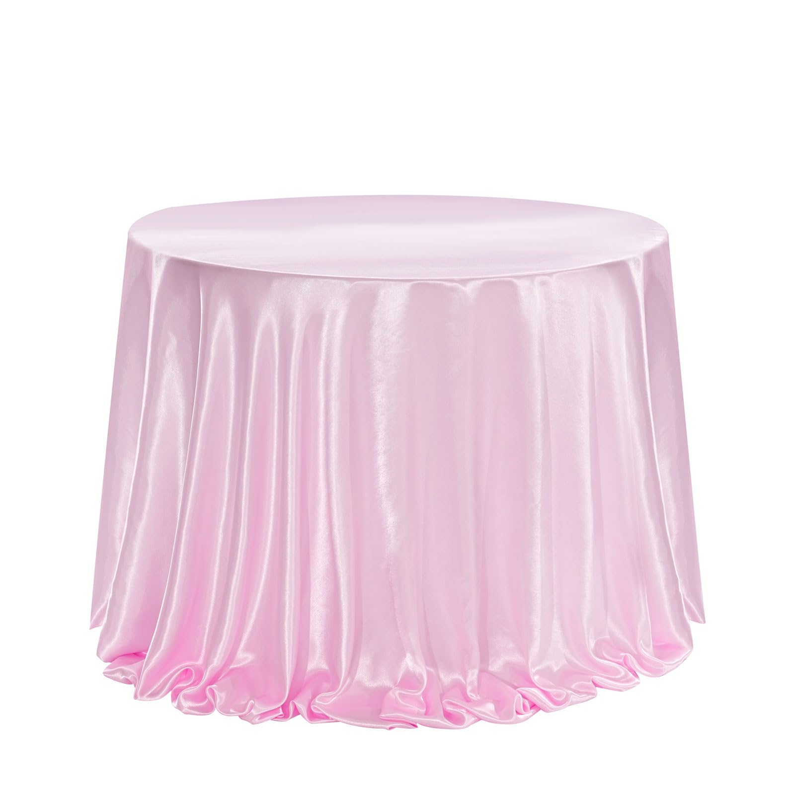 BrillShine Round Tablecloth 228 x 228 cm Satin Tablecloth DIY Washable with Bow and Beads for Wedding, Party, Christmas, Banquet, Birthday Pink