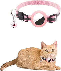 Coleira Cachorro Gato Reflexiva Ajustavel com Case Capa Rastreador GPS Airtag (Rosa)