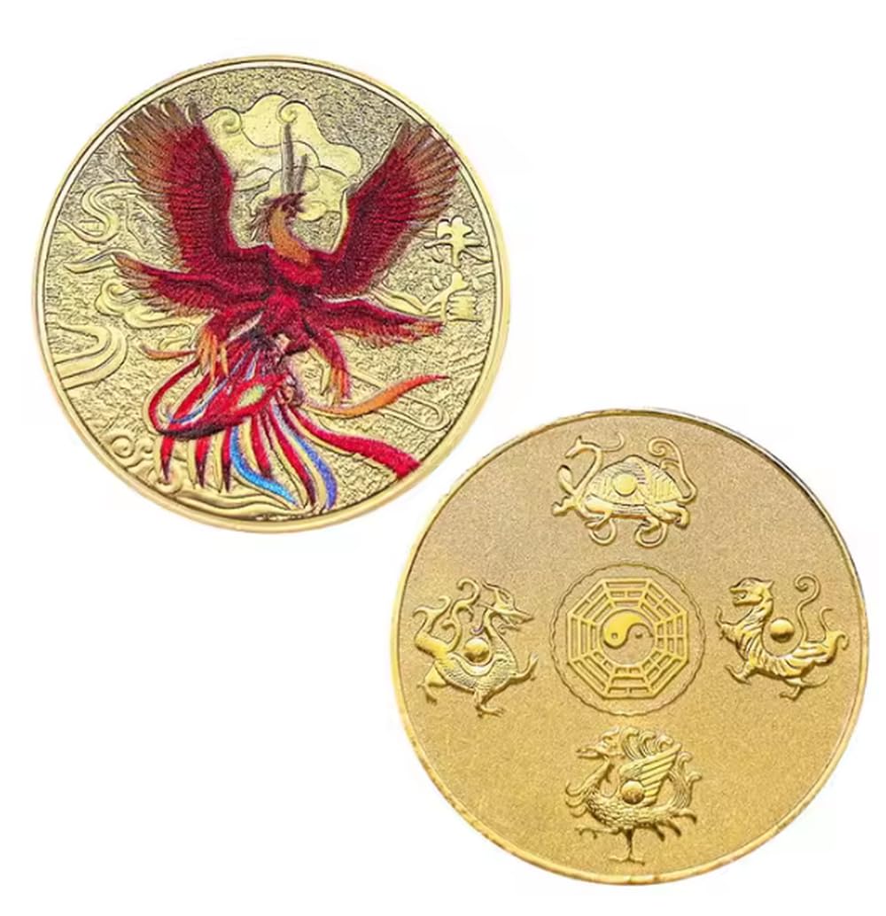 Monedas Conmemorativas De Criaturas Míticas Antiguas Chinas, Monedas Conmemorativas Chapadas En Oro, Monedas Coleccionables, Monedas De Desafío, Regalo De Recuerdo, 5 Piezas/Juego