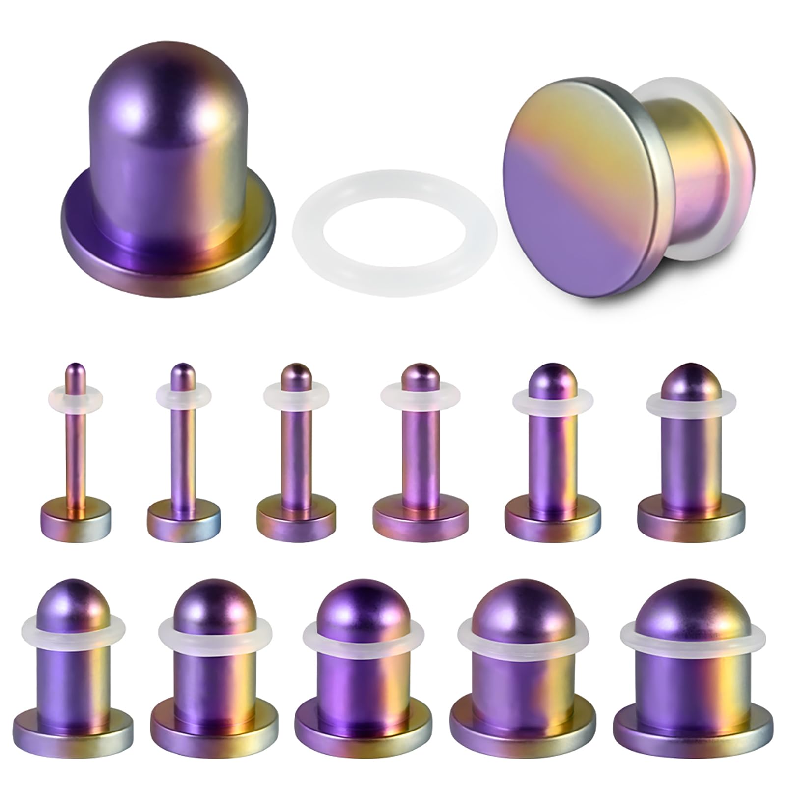 CHUANCIPAIR G23 Solid Titanium Cylinder Stretching Kit Rainbow Color Ear Taper Gauges Expander Stretcher Ear Taper Body Piercing Jewelry 1.6mm-10mm